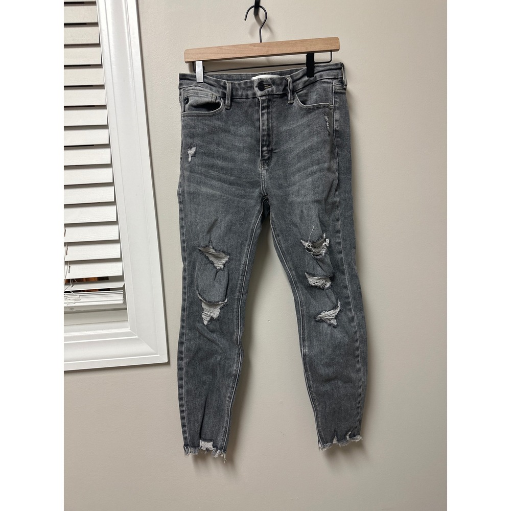 Kancan Jeans Womens Grey Distressed Skinny‎ High Rise Jeans Cut 40452 Size 11 29